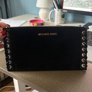 Michael Kors Black Pouch with Silver Eyelets